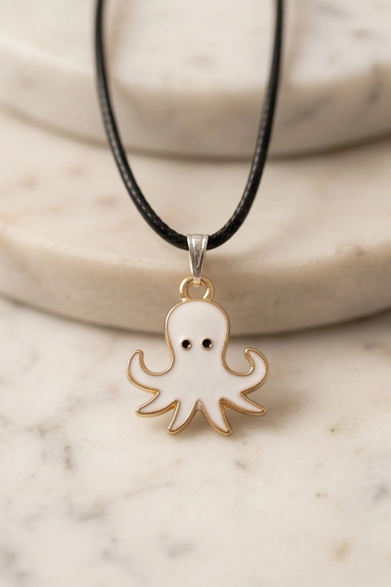 Gold and White Octopus Pendant Necklace