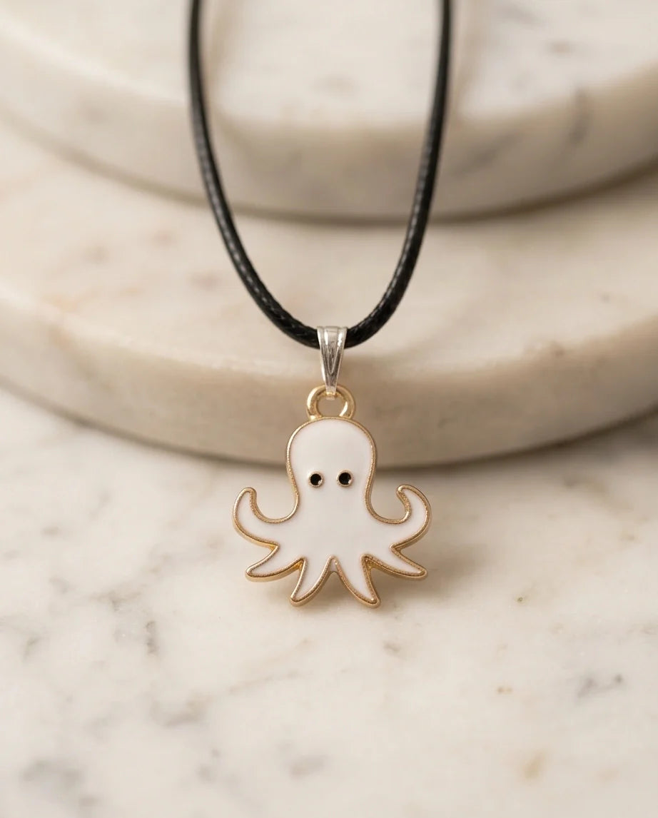 Gold and White Octopus Pendant Necklace