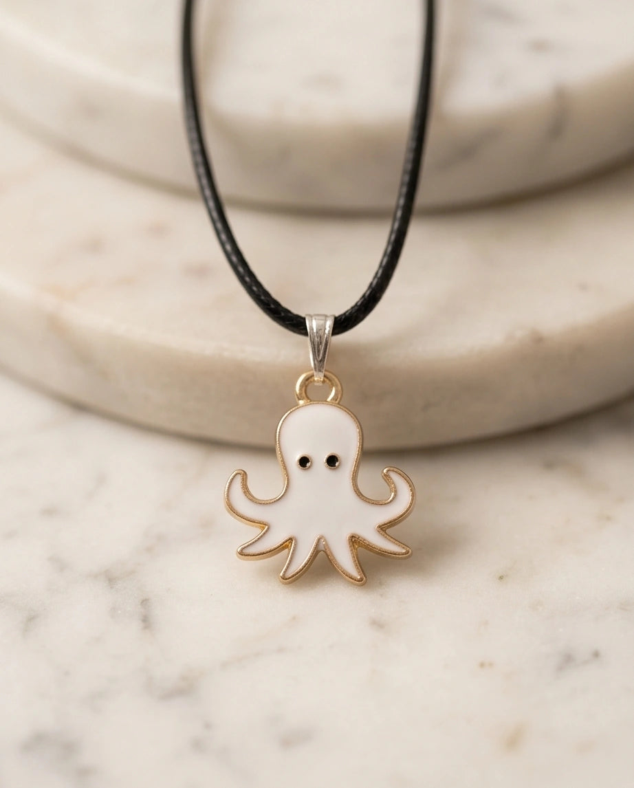 Gold and White Octopus Pendant Necklace