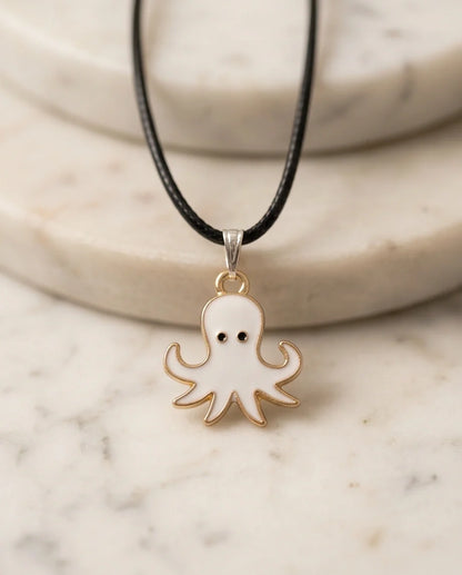 Gold and White Octopus Pendant Necklace