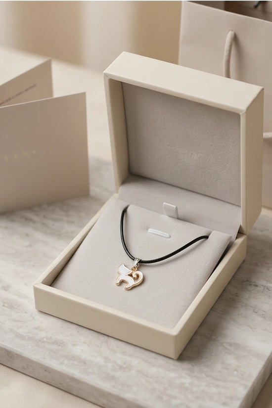 Gold and White Cat Pendant Necklace