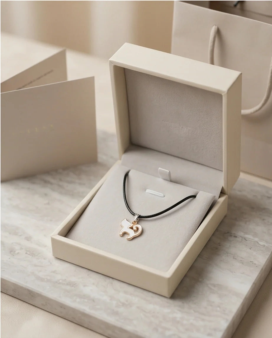 Gold and White Cat Pendant Necklace