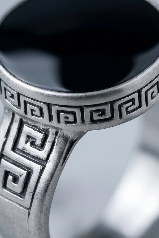 Minimalist Greek Key Onyx Signet Ring