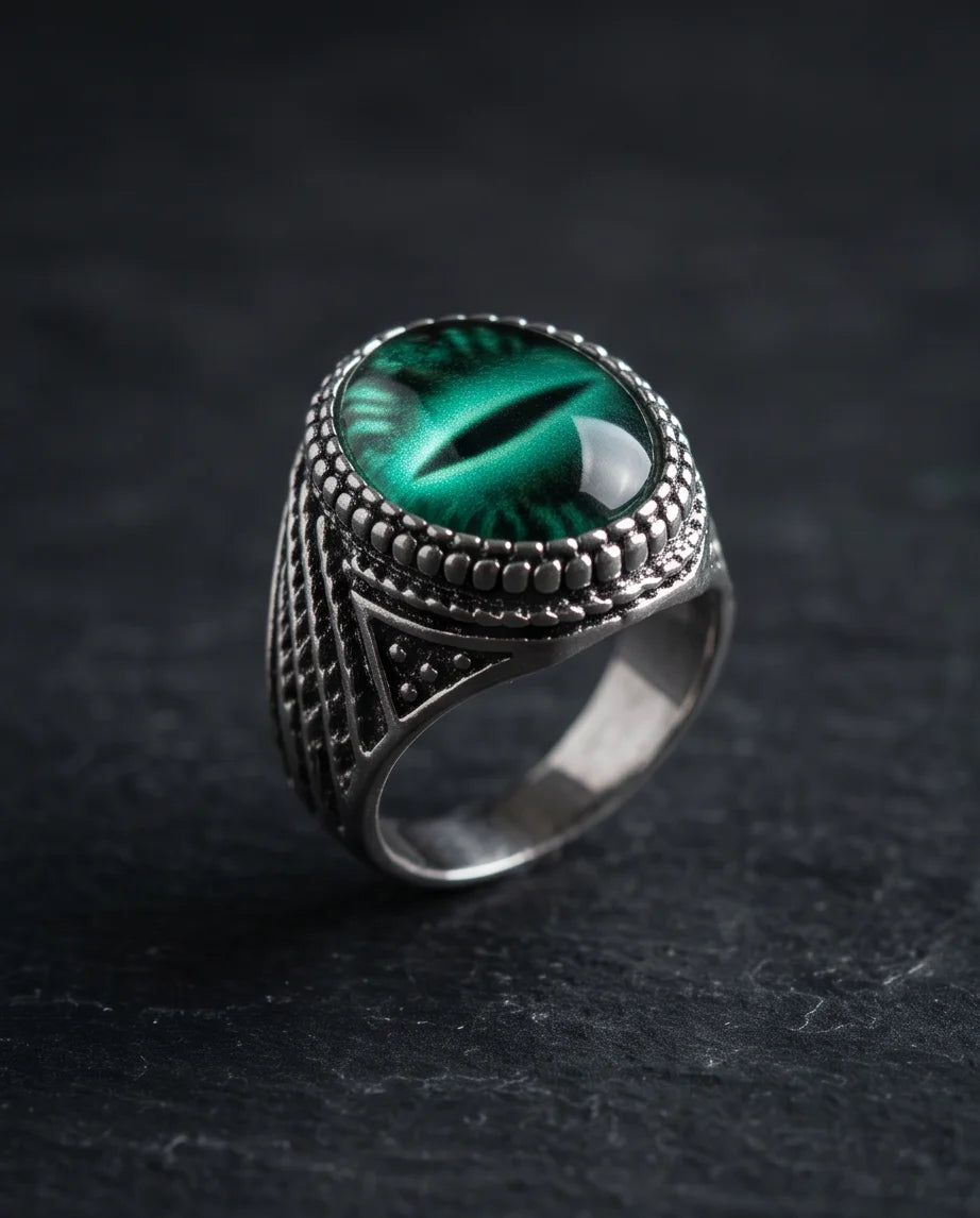 Obsidian Scale Slit-Pupil Silver Ring