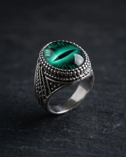 Obsidian Scale Slit-Pupil Silver Ring