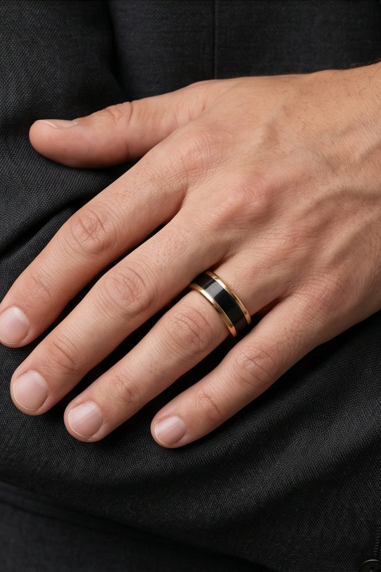 Classic Gold Black Enamel Band Ring