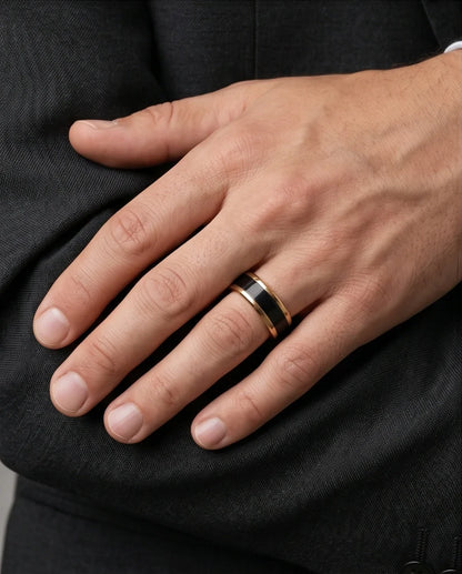 Classic Gold Black Enamel Band Ring