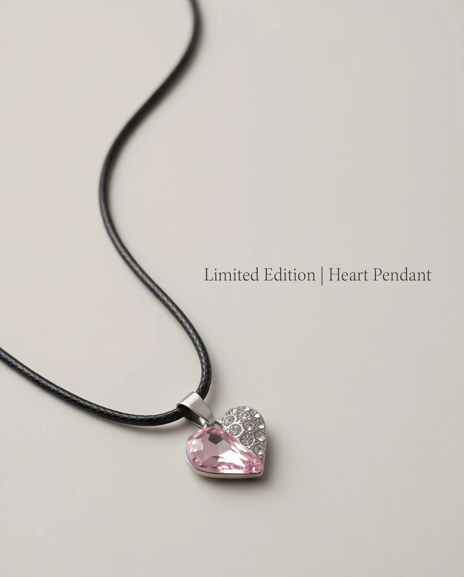 Silver Rose Pink Heart Pavé Pendant Necklace