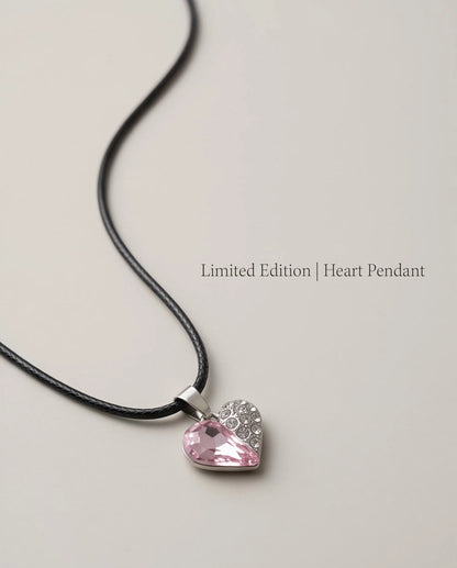 Silver Rose Pink Heart Pavé Pendant Necklace