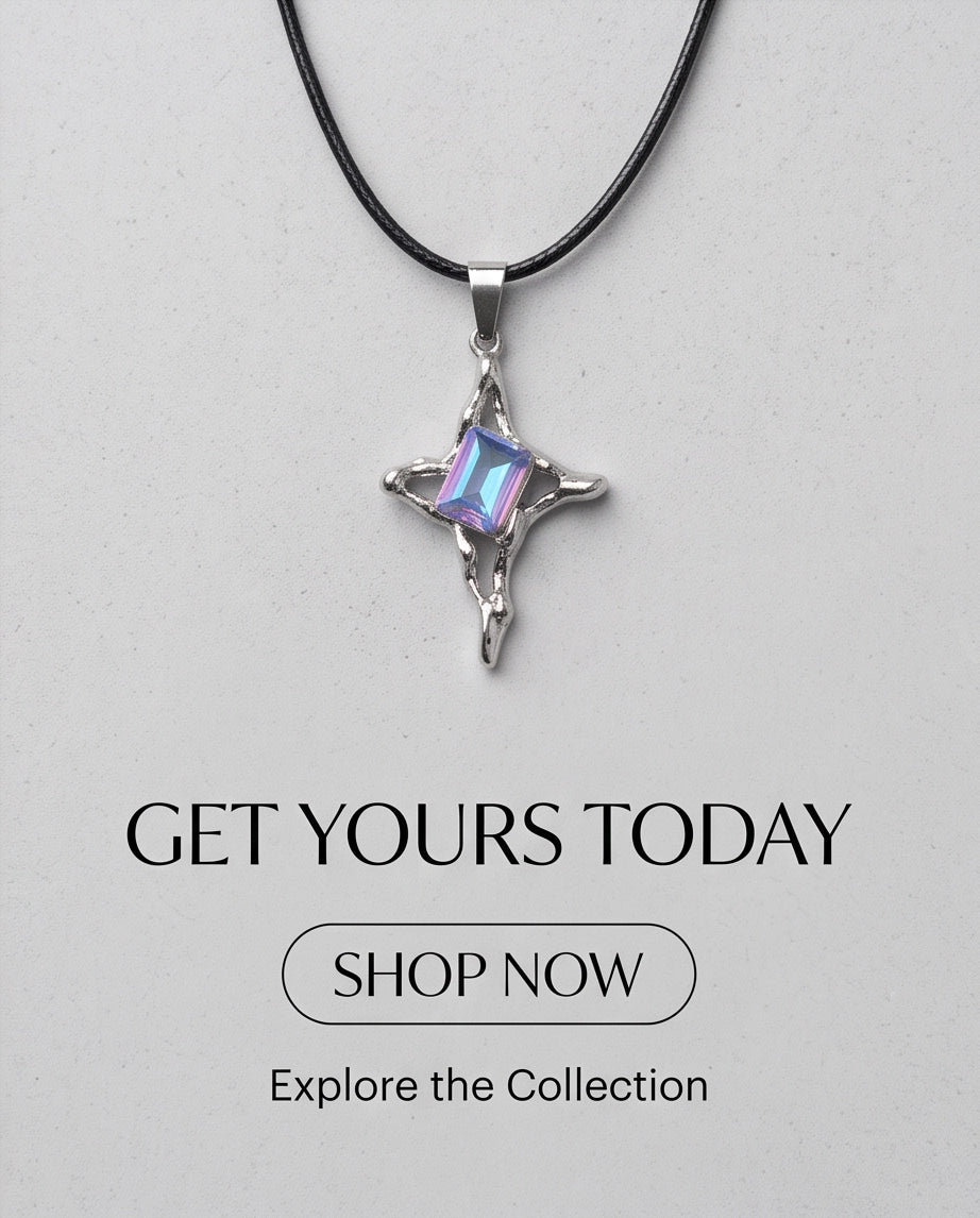 Silver Blue-Purple Gemstone Gothic Cross Pendant Necklace