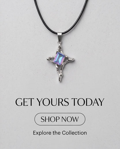 Silver Blue-Purple Gemstone Gothic Cross Pendant Necklace