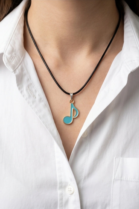 Gold and Turquoise Eighth Note Necklace