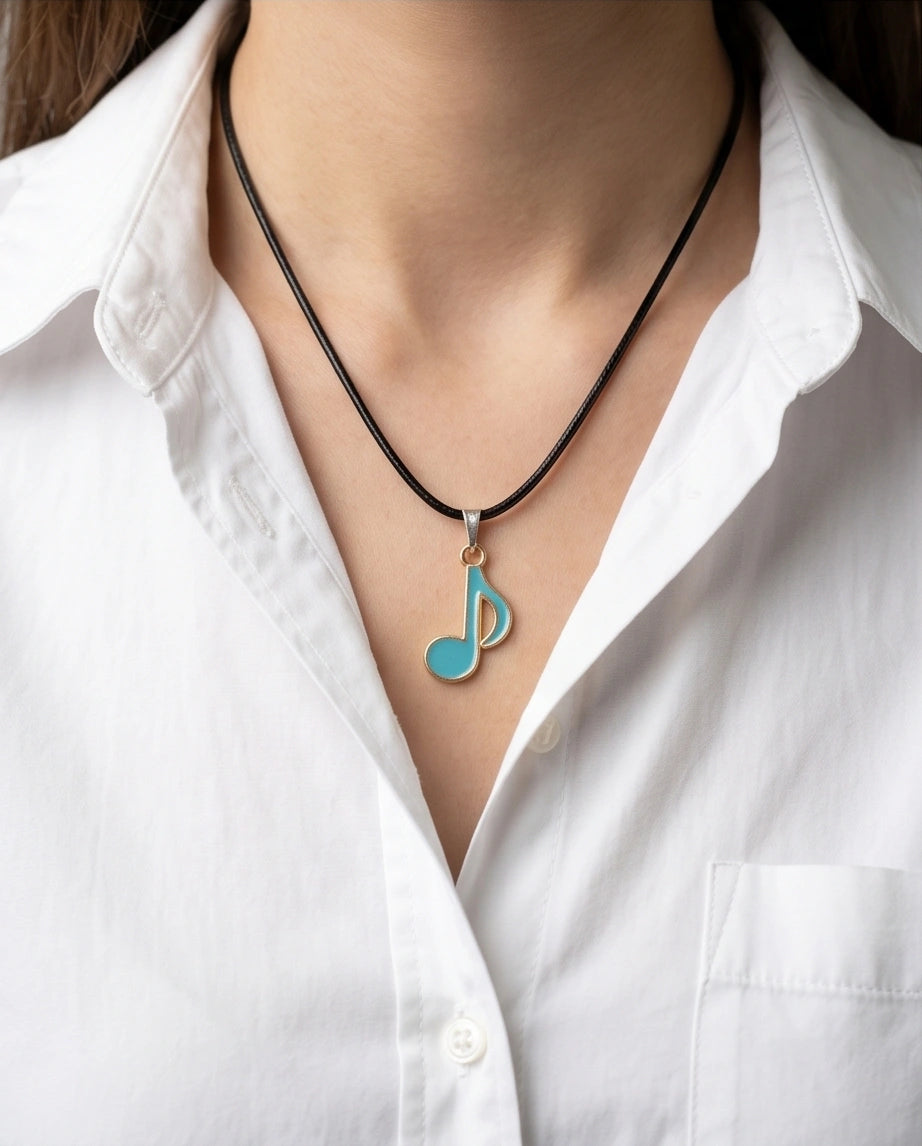 Gold and Turquoise Eighth Note Necklace