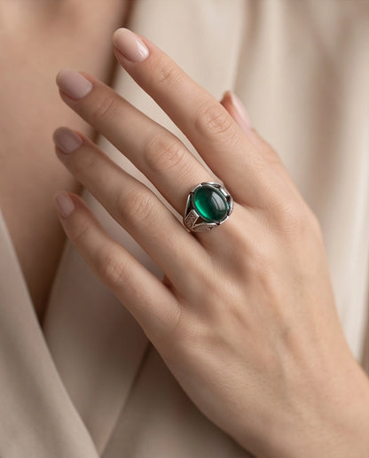 Jade Equinox Stippled Signet Ring
