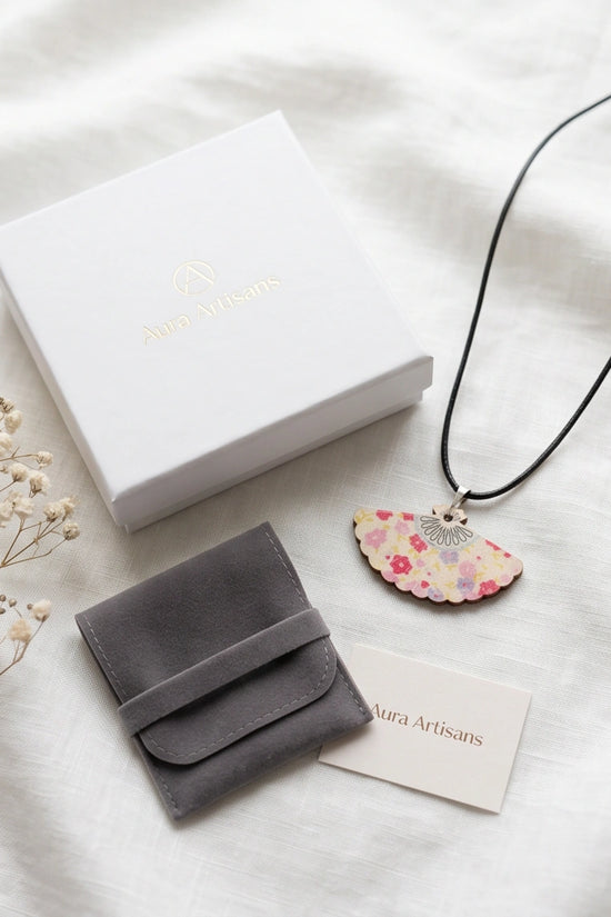 Vintage Pastel Pink Floral Hand-Fan Pendant Necklace