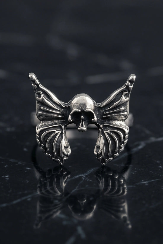Gothic Sterling Silver Skull Butterfly Ring
