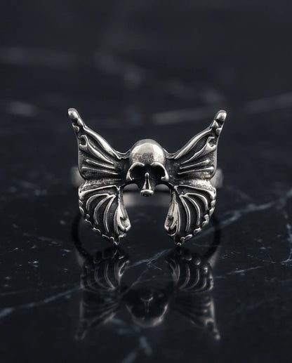 Gothic Sterling Silver Skull Butterfly Ring