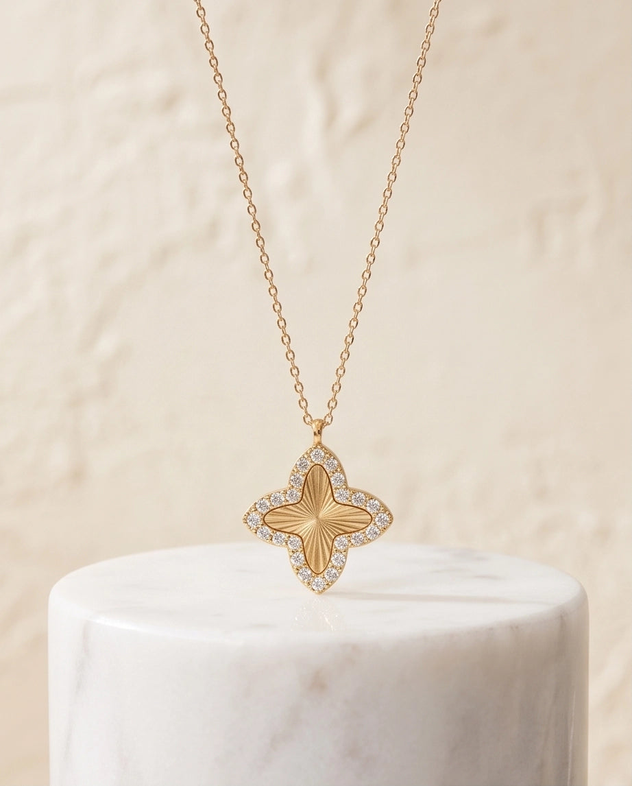 Gold Diamond-Cut Clover Pendant Necklace