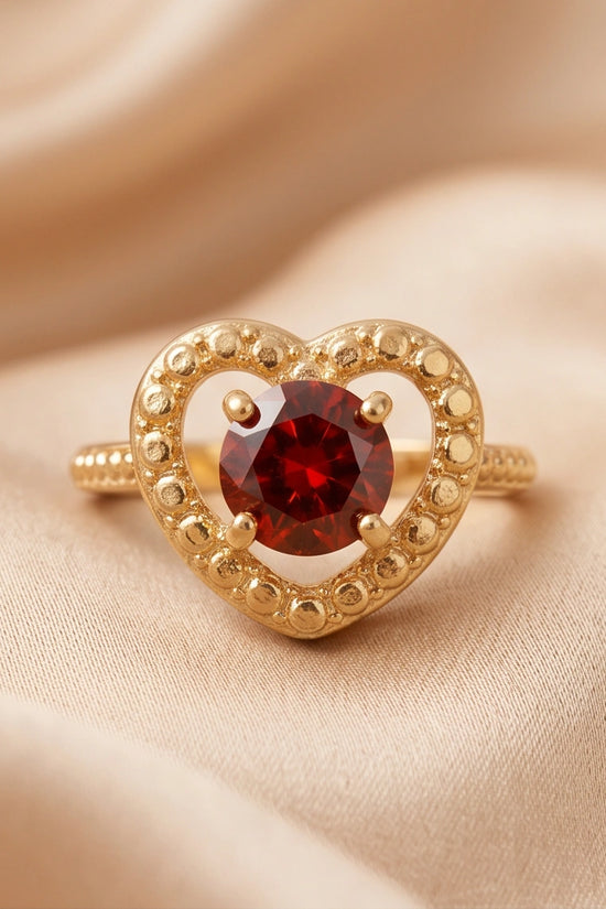Vintage Gold Ruby Granulated Heart Ring