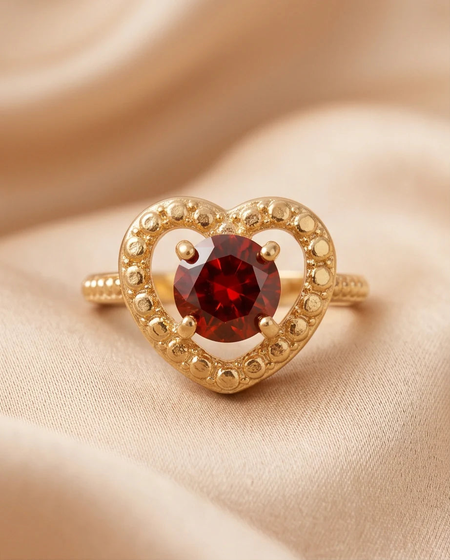 Vintage Gold Ruby Granulated Heart Ring