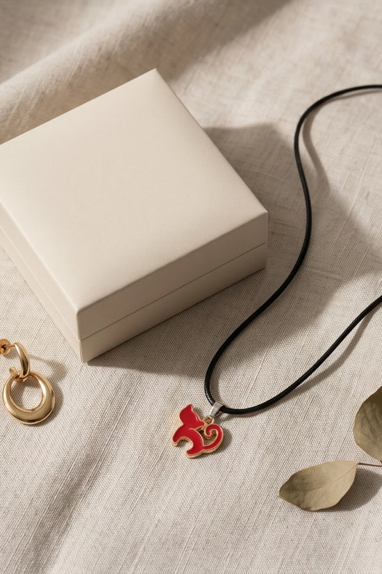Gold and Red Cat Pendant Necklace