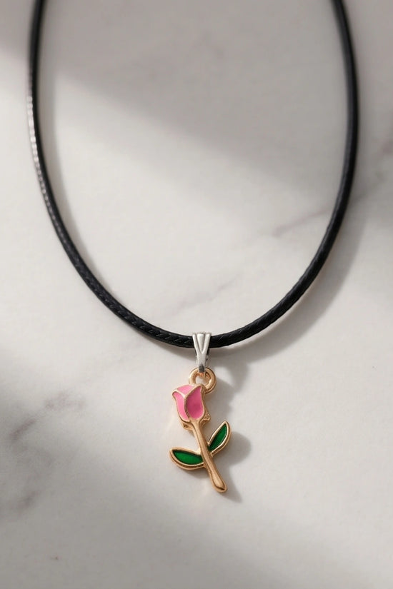 Gold and Pink Rose Pendant Necklace