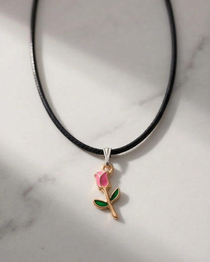 Gold and Pink Rose Pendant Necklace