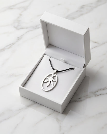Brushed Silver Leaf Oval Cord Necklace