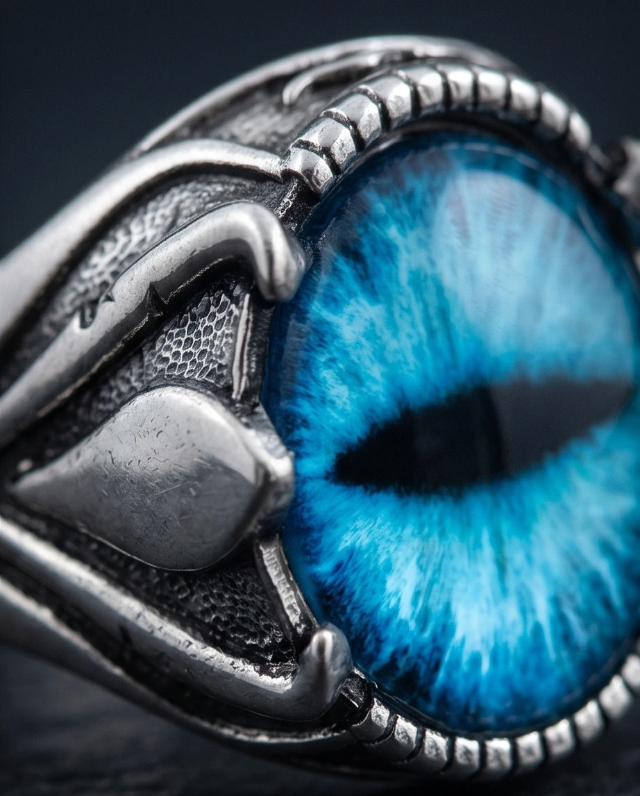 Vintage Sterling Silver Dragon's Claw Azure Eye Ring