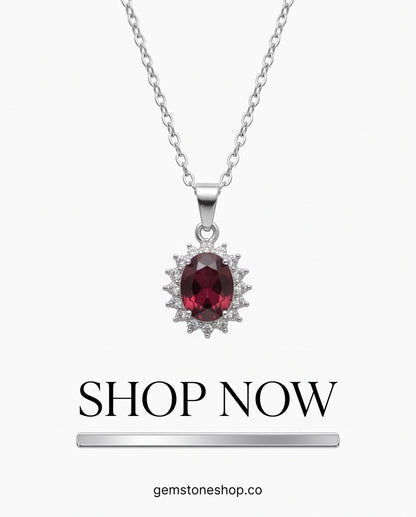 Silver Ruby Red Oval Halo Medallion Pendant Necklace
