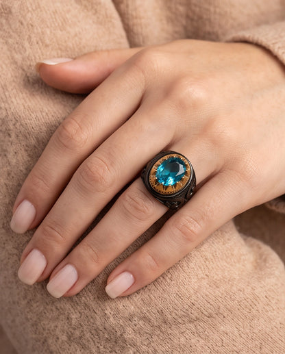 Celestial Aquamarine Sunburst Signet Ring