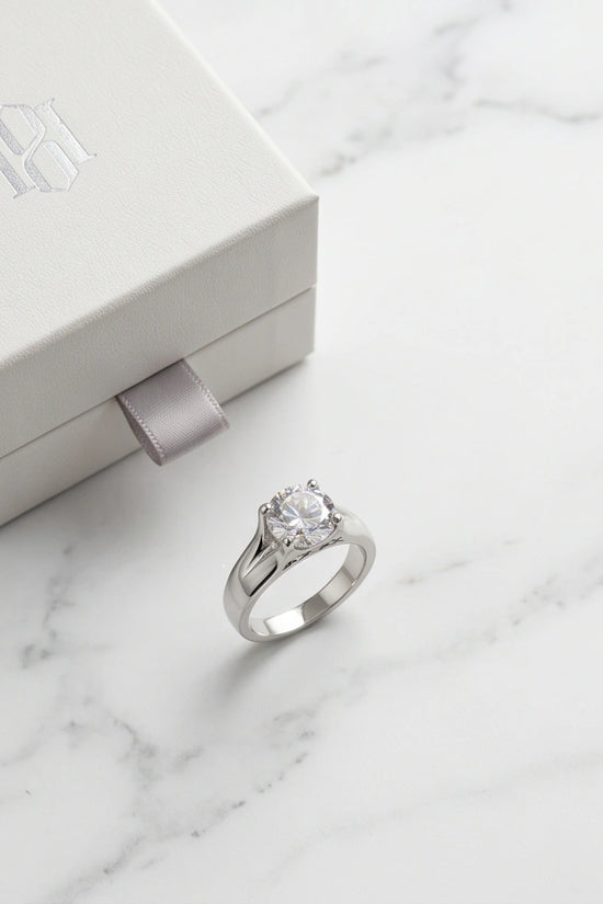 Sterling Silver Integrated Cathedral Round-Cut Moissanite Ring