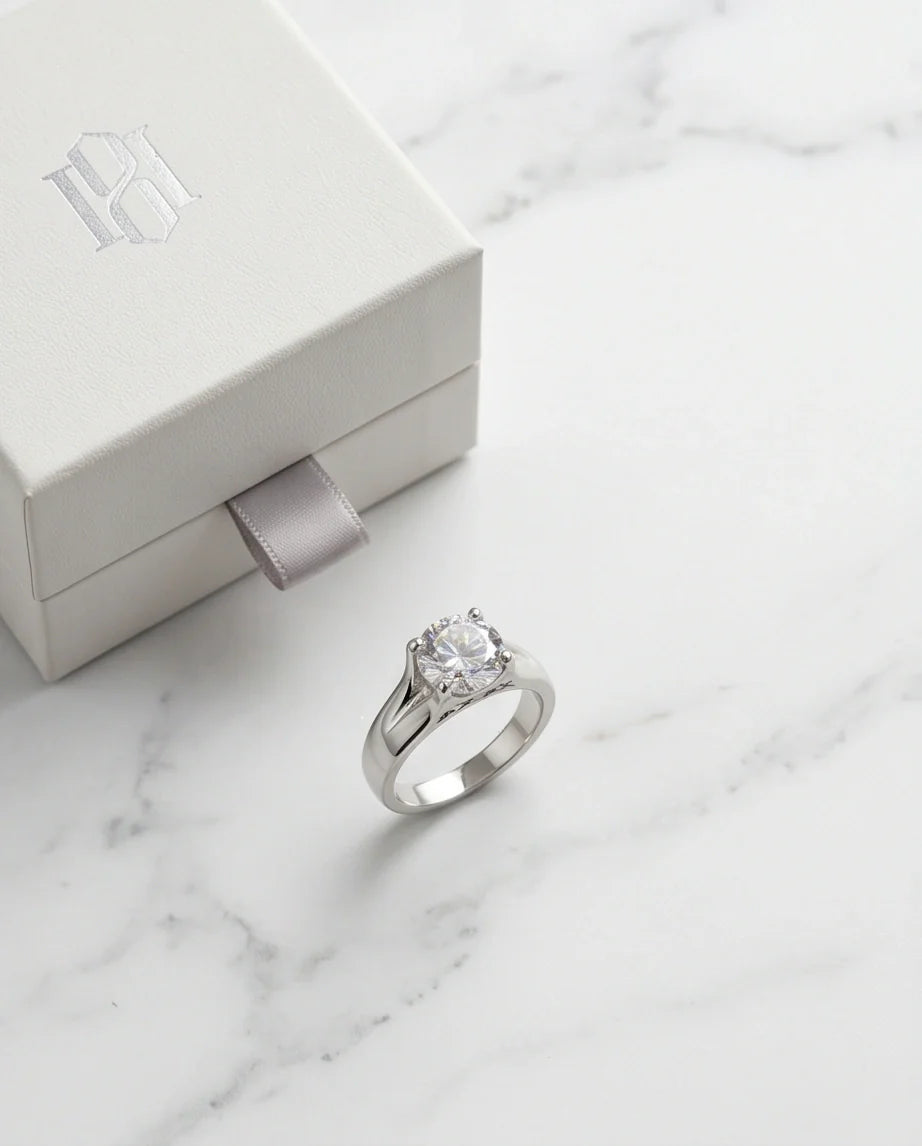 Sterling Silver Integrated Cathedral Round-Cut Moissanite Ring