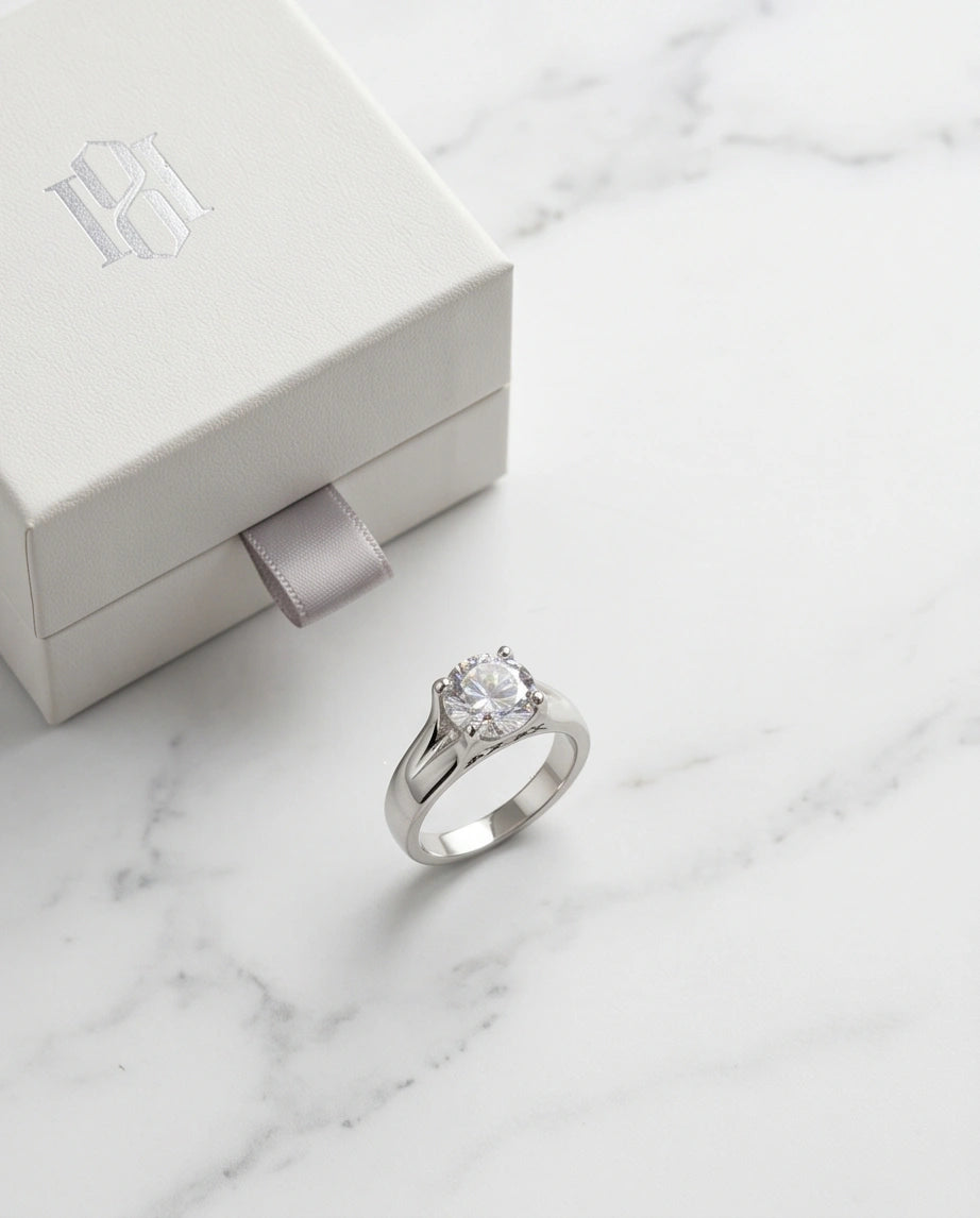 Sterling Silver Integrated Cathedral Round-Cut Moissanite Ring