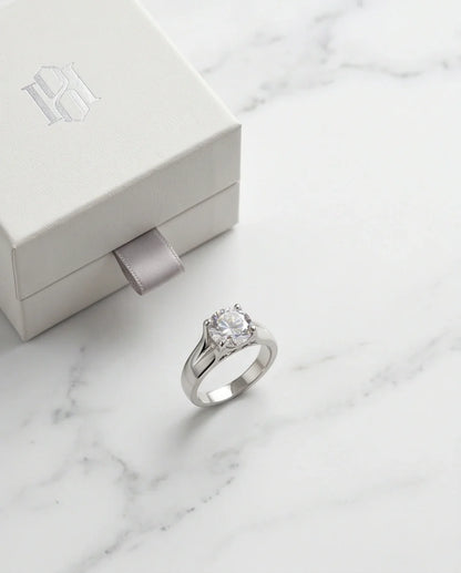 Sterling Silver Integrated Cathedral Round-Cut Moissanite Ring