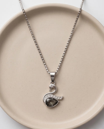 Silver Smoky Quartz Swan Pendant Necklace
