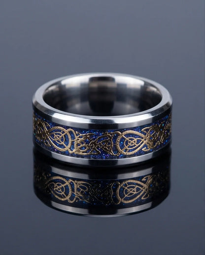 Blue Glitter Celtic Dragon Knot Band Ring