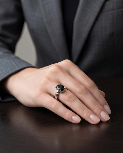 Silver Oval Onyx Gemstone Solitaire Ring