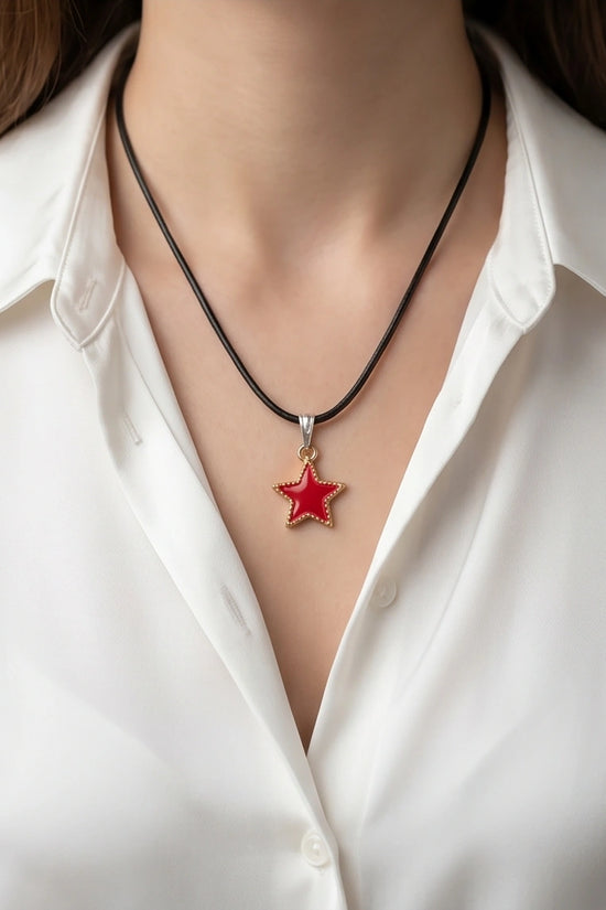 Vibrant Red Star Enamel Pendant Necklace