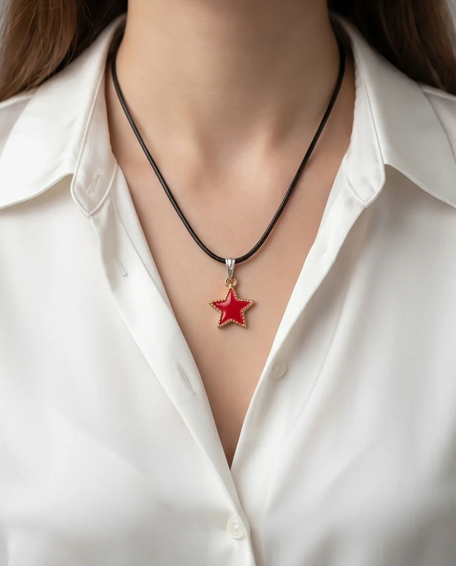 Vibrant Red Star Enamel Pendant Necklace