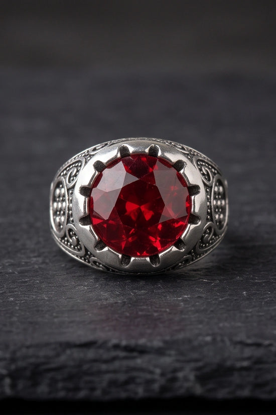 Crimson Monarch Silver Signet Ring