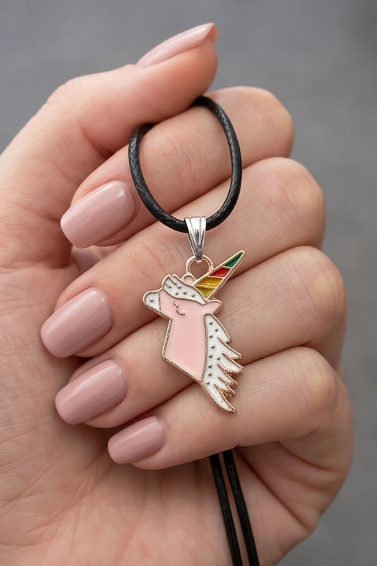 Magical Pink Unicorn Enamel Pendant Necklace