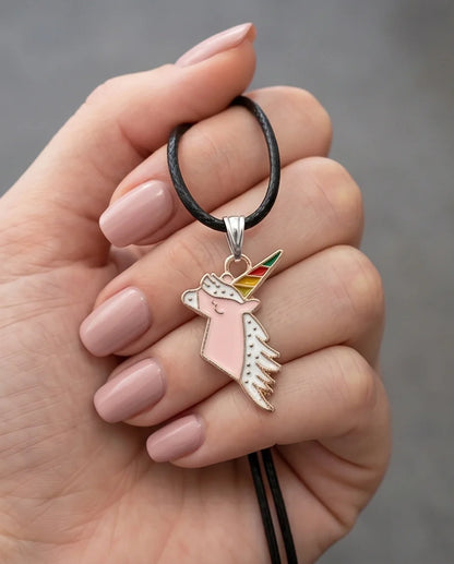 Magical Pink Unicorn Enamel Pendant Necklace