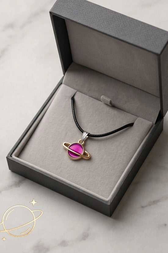 Magenta Saturn Planet Pendant