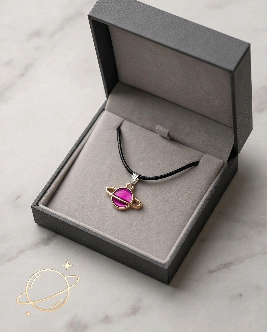 Magenta Saturn Planet Pendant