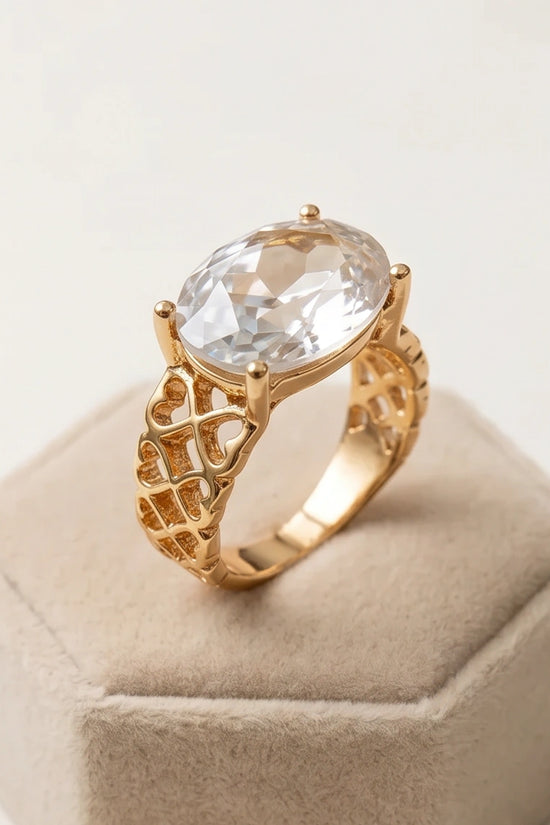 Gold Plated Clear Crystal Filigree Heart Ring