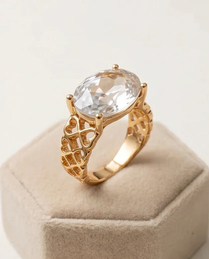 Gold Plated Clear Crystal Filigree Heart Ring