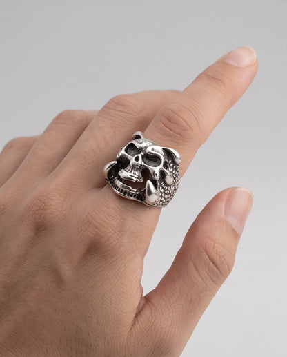 Openwork Cloned Jaw Anatomical Skull Silver Ring