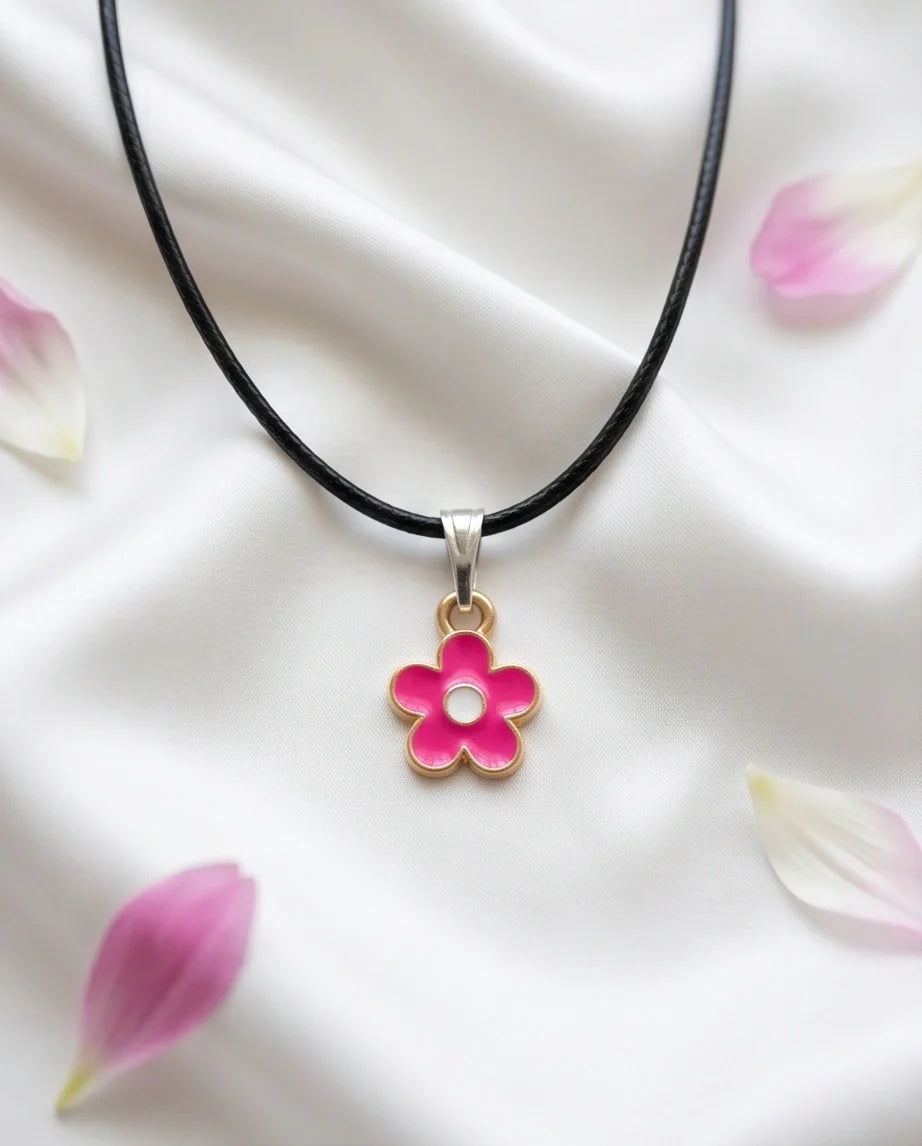 Gold and Pink Blossom Pendant Necklace