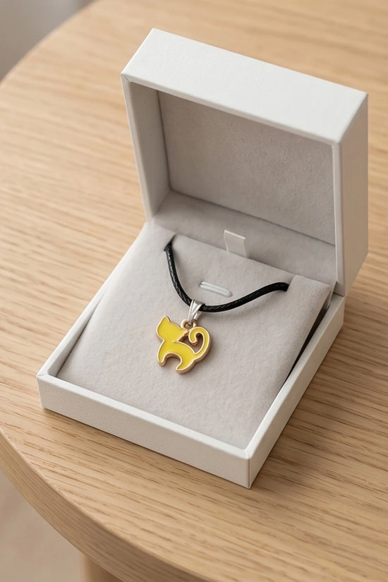 Playful Yellow Cat Enamel Pendant Necklace